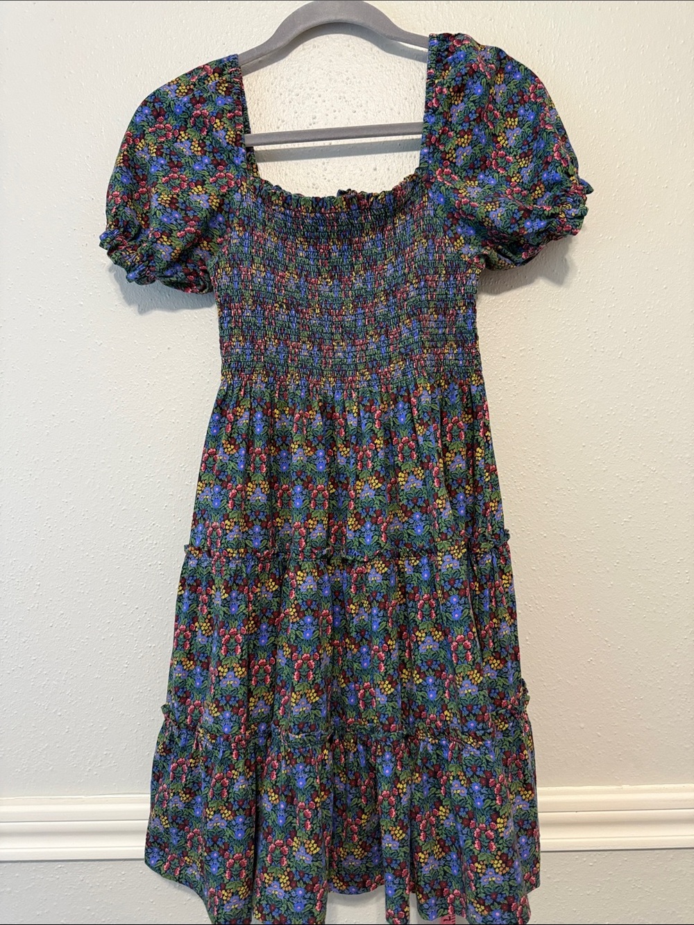 Polo by Ralph Lauren Blue Floral Smocked Puff Sleeve Dress